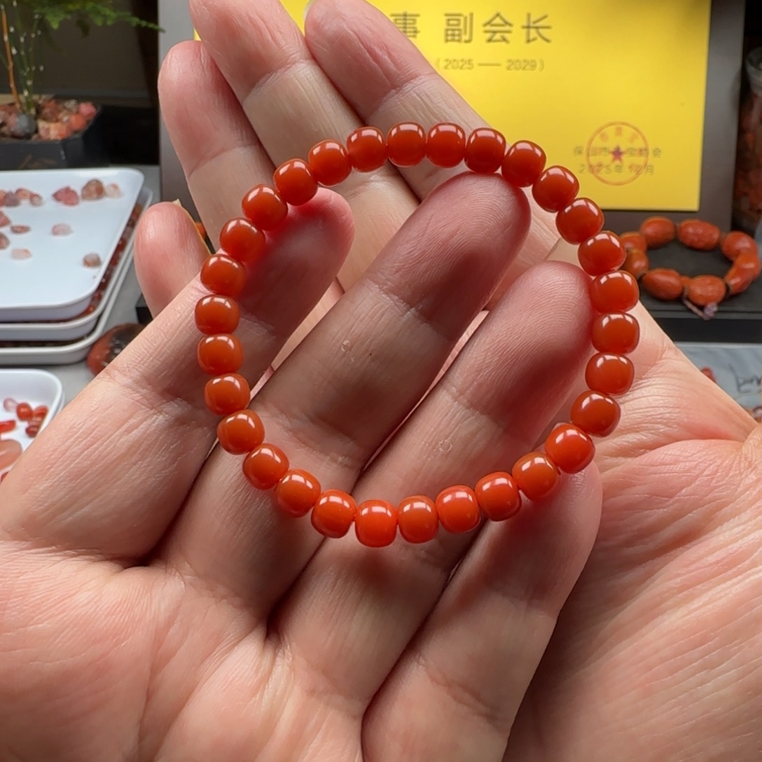 南红玛瑙未镶嵌6➕三眼井老型手串