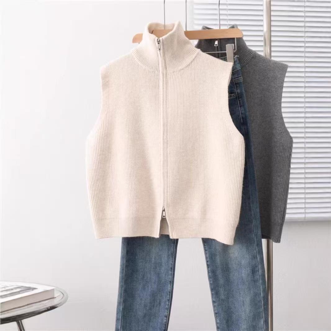 [元宝拉链马甲-米白]秋季潮流新款保妈妈款158春秋秋冬百搭短款