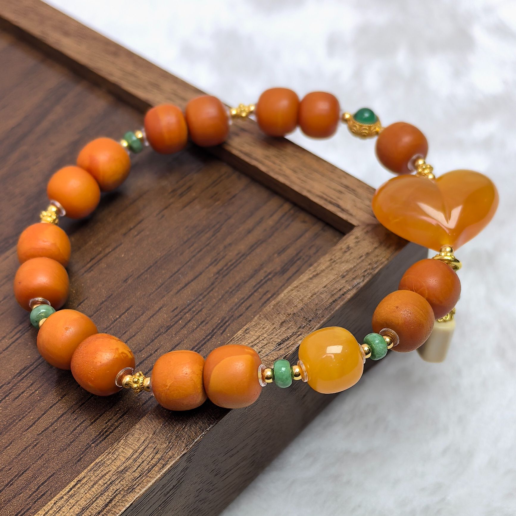【蜜语.周年庆限定】原矿天然蜜蜡 老型爱心设计款老型百搭手串
