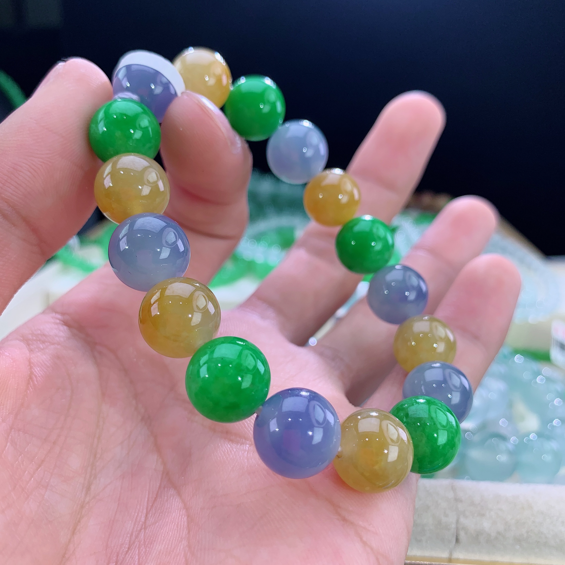 收藏级浓彩糖果色系多宝手串缅甸天然A货翡翠