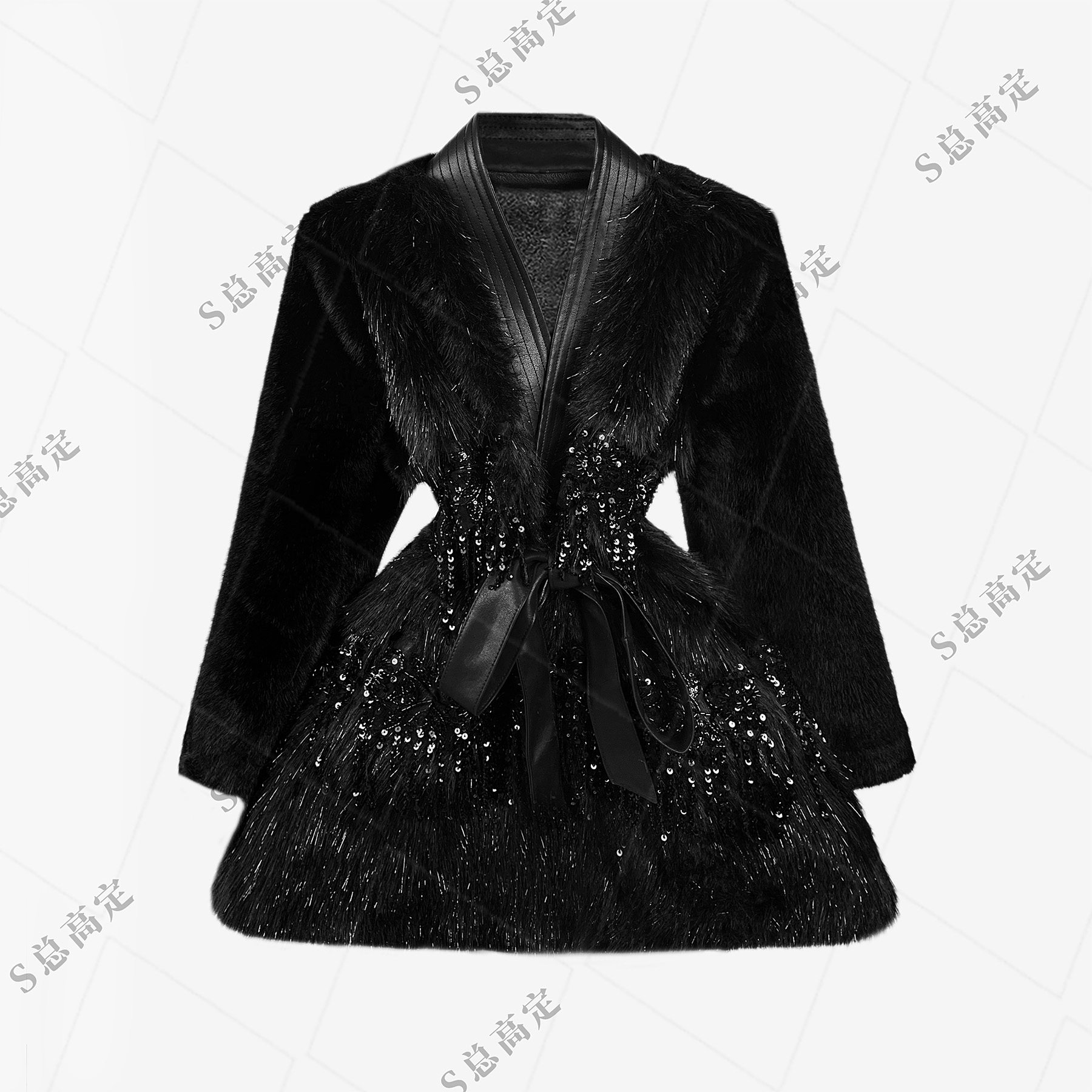 NIMOSHI【倩倩】韩系冬高领流苏珠设计减龄束腰显瘦百搭外套D0303