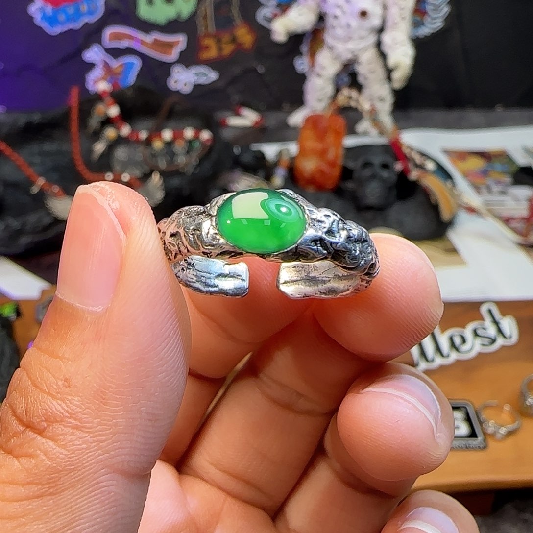 用***海翡翠银S925镶嵌戒指