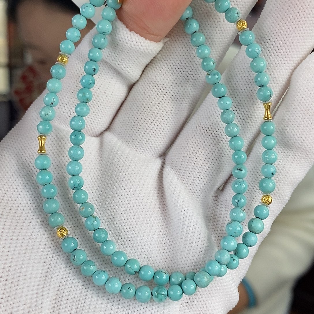 绿松石18K金镶嵌珠宝奇石定位珠为合金