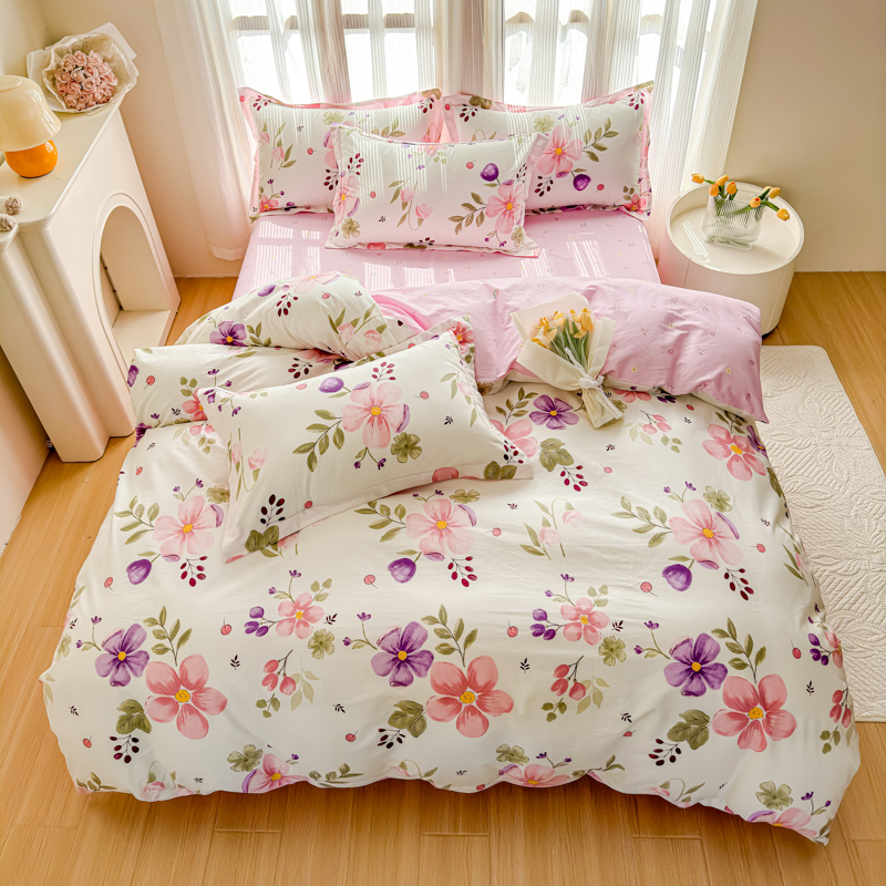 纯棉斜纹100%棉四件套小碎花纯棉被套床单学生宿舍全棉三件套