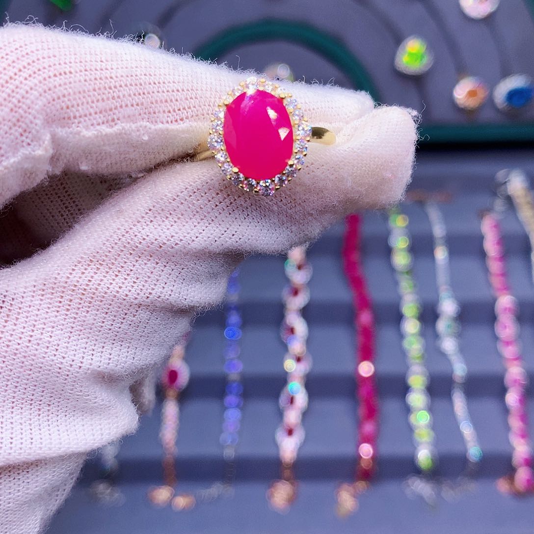 红宝石戒指银S925镶嵌