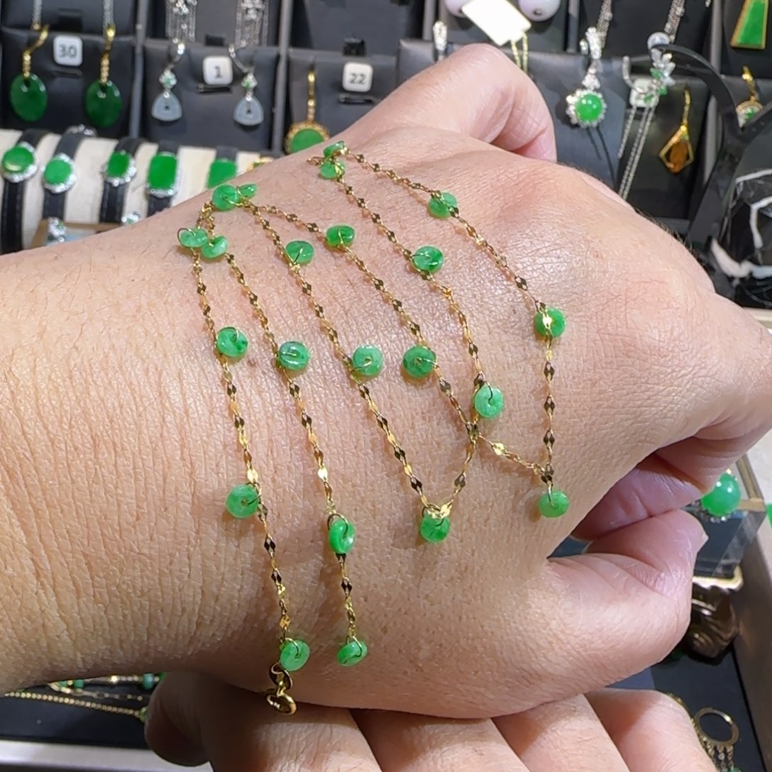 翡翠18K金镶嵌颈饰满天星45cm