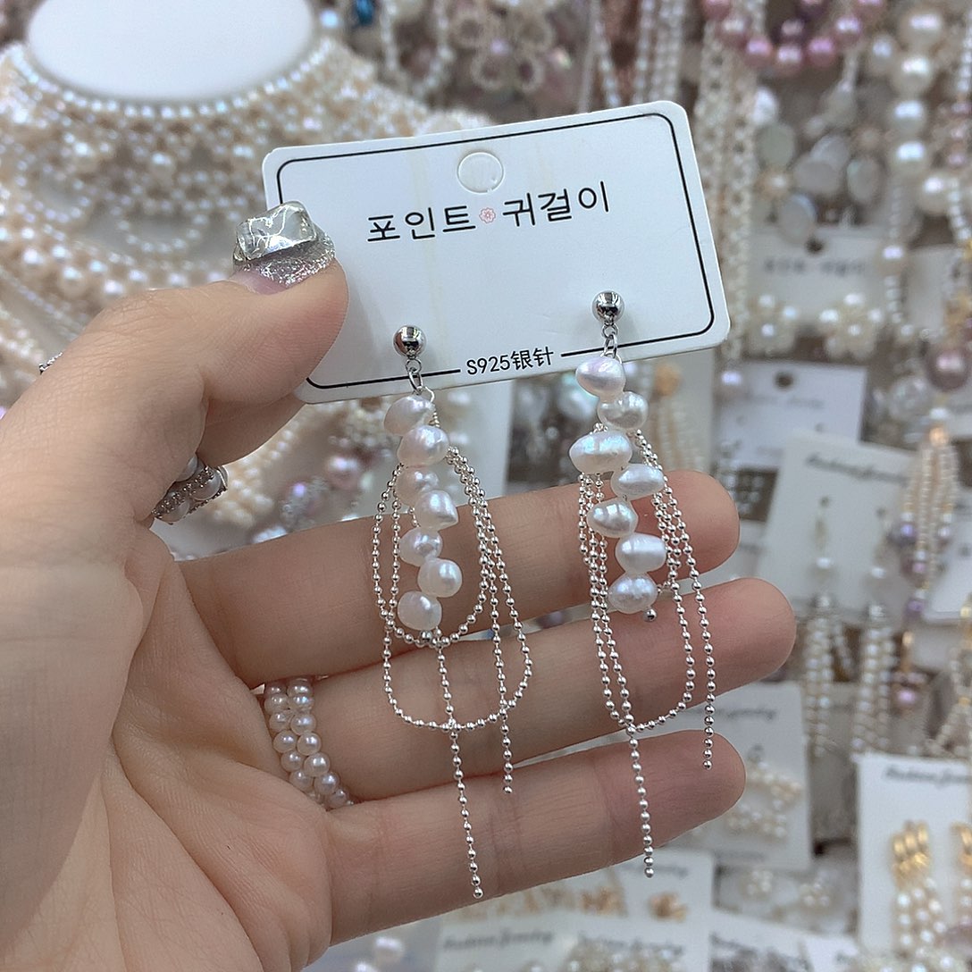 耳饰银S925镶嵌淡水珍珠