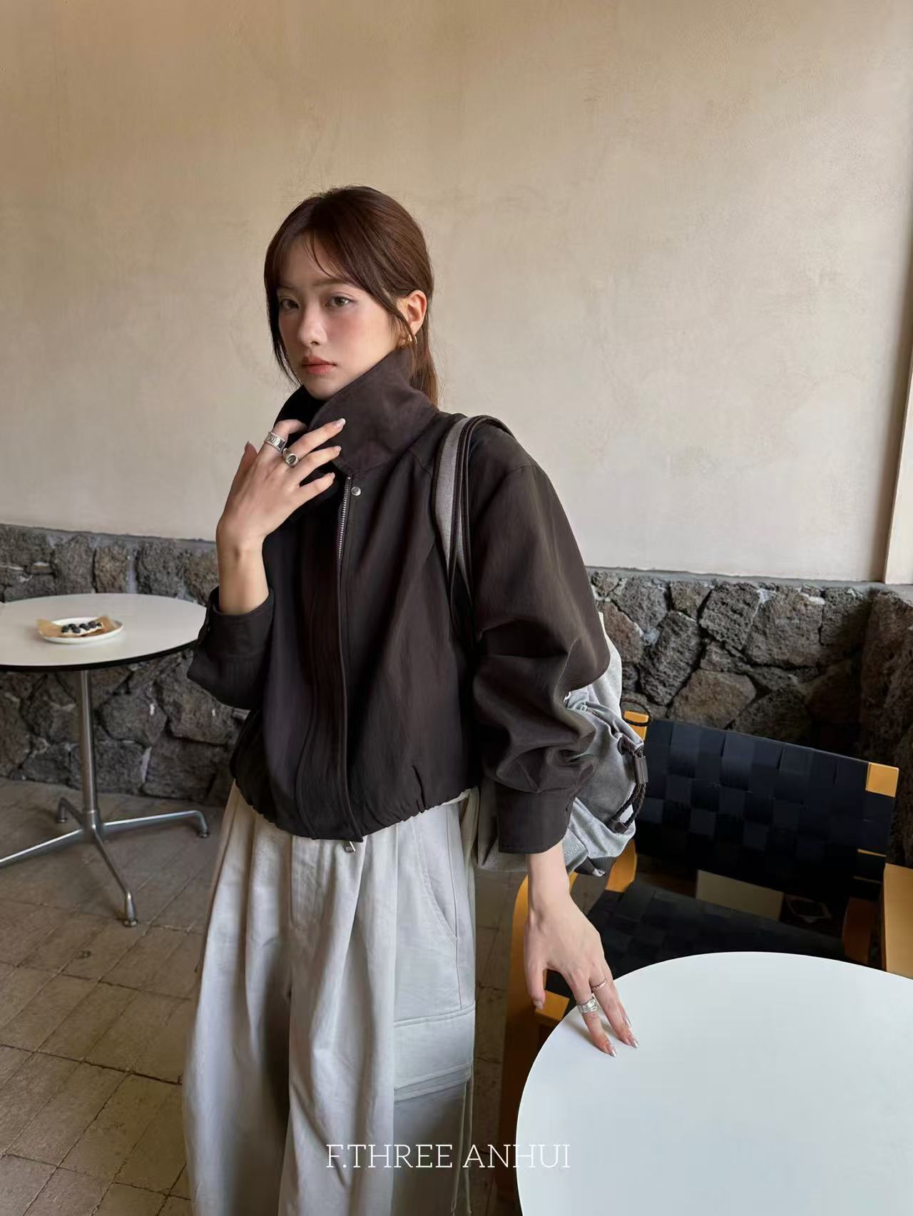 格调美美98037新款超飒复古短款棒球外套