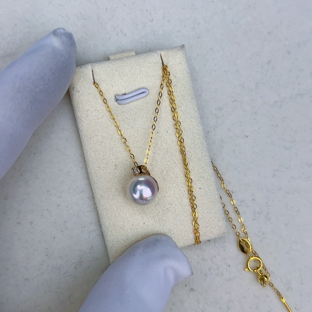 海水珍珠海水akoya王妃吊坠8-9mm18K金镶嵌