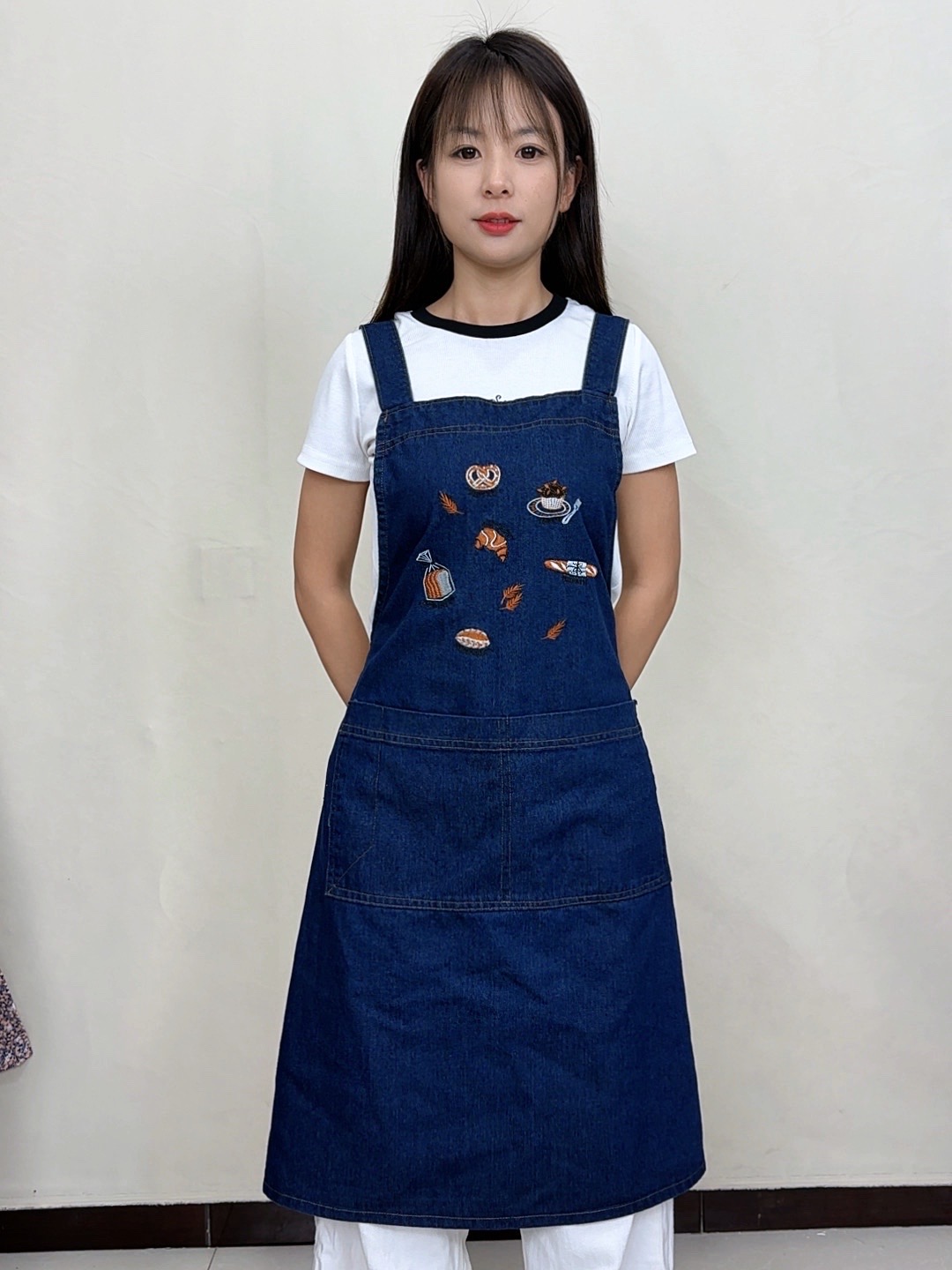 新款防污厨房牛仔布防水牛仔围裙罩衣韩版工作服透气成人厨卫用品