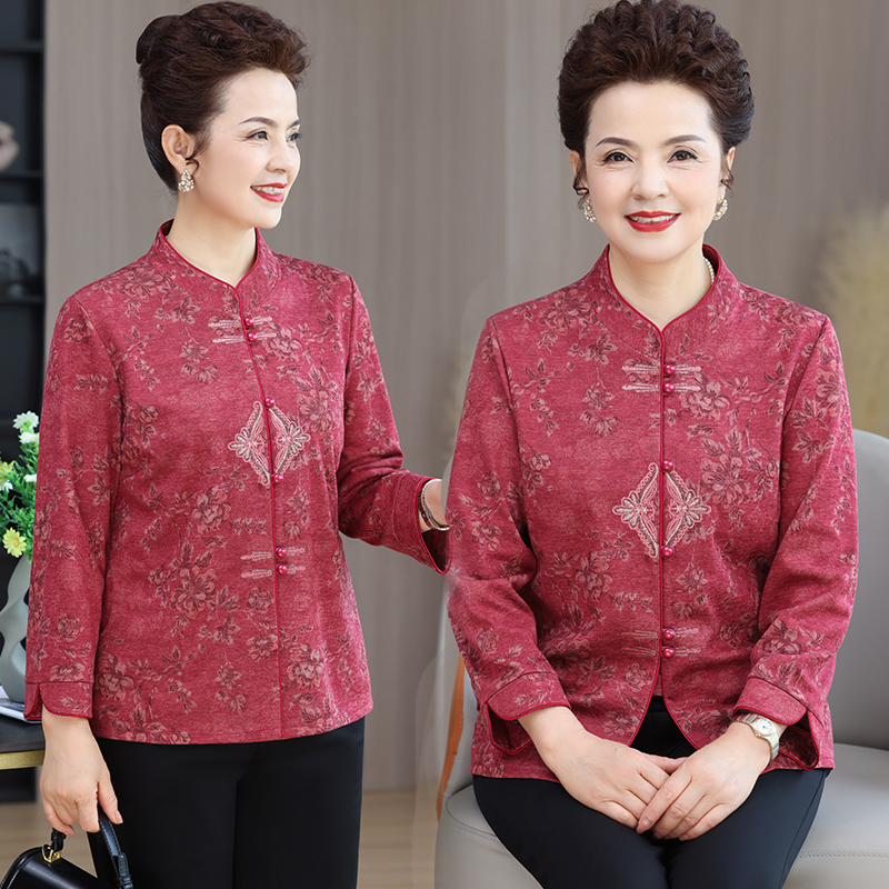奶奶春秋款衬衫款女中老年人立领长袖衬衣老太太衣服妈妈薄外套