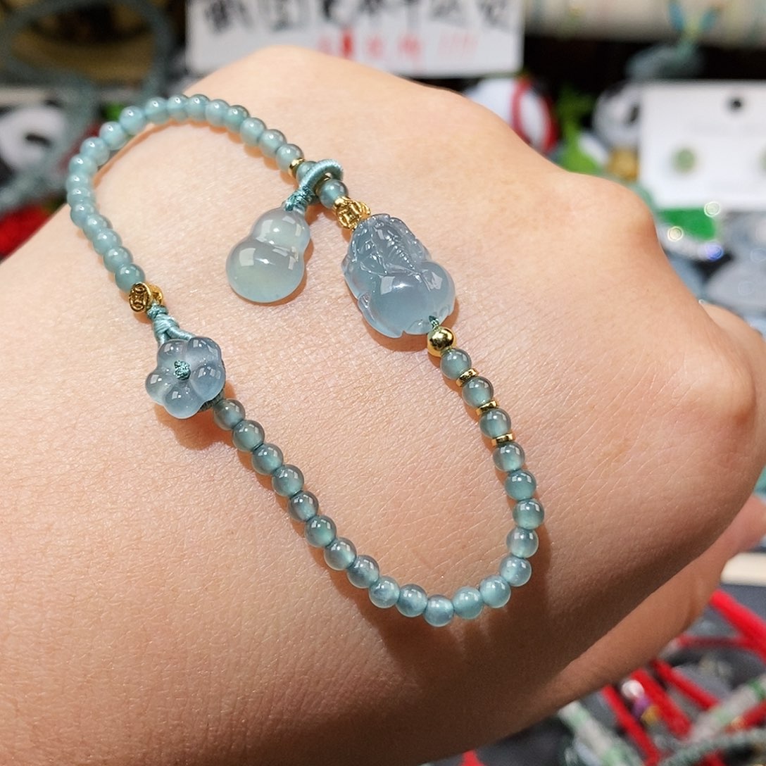 翡翠未镶嵌颈饰貔貅葫芦花花手链16