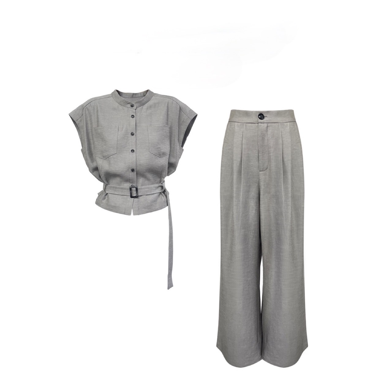 【胖鱼A】夏季新款简约轻奢时尚套装女上衣+裤子俩件套