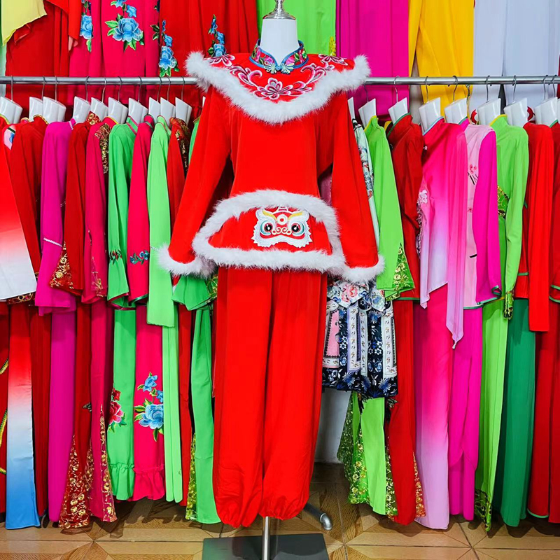 2025高档新款演出秧歌服舞蹈套装打鼓扇子舞腰鼓喜庆冬季广场表演