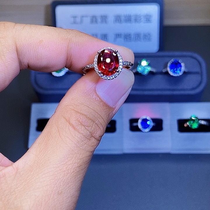 戒指银S925镶嵌红宝石