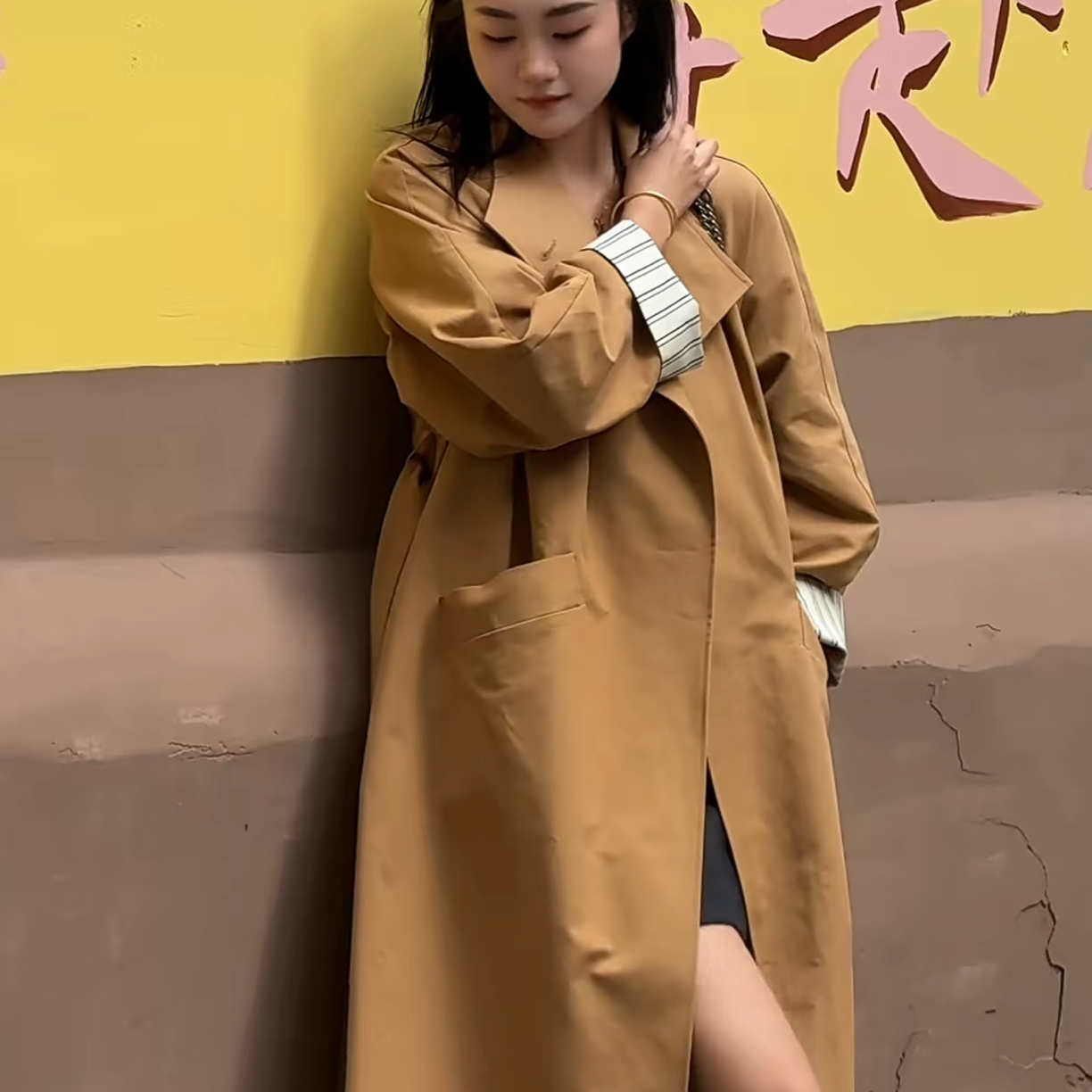 LINGZI/领姿时尚百搭中长款立领设计风衣4123285