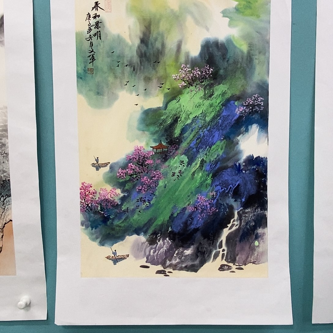 国画李文军教授作品，视频合影