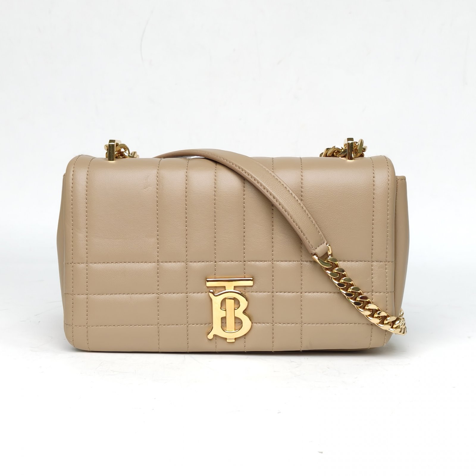 95新 BURBERRY/博柏利 【娇】萝纳包 23 奶茶色 皮革S 927868