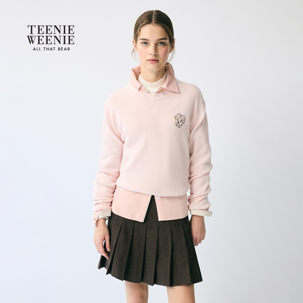 TeenieWeenie小熊女装毛针织衫25秋新圆领刺绣毛衣TTKW254TC3A
