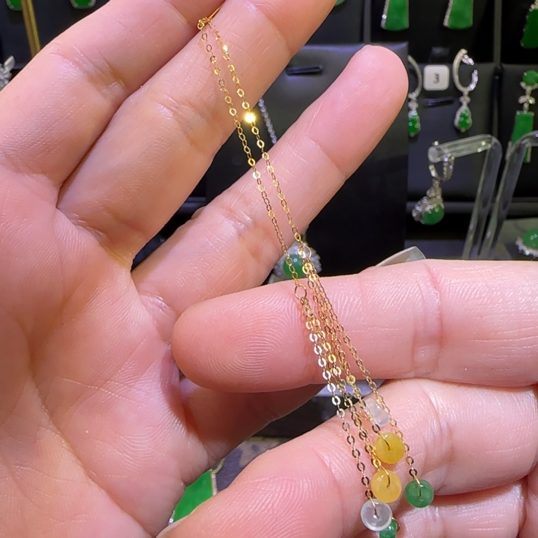 翡翠18K金镶嵌颈饰耳环