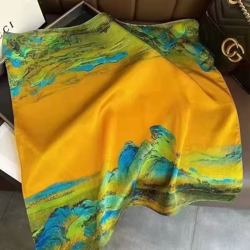 A23 清明图 春秋薄款 围巾短款小型67*67