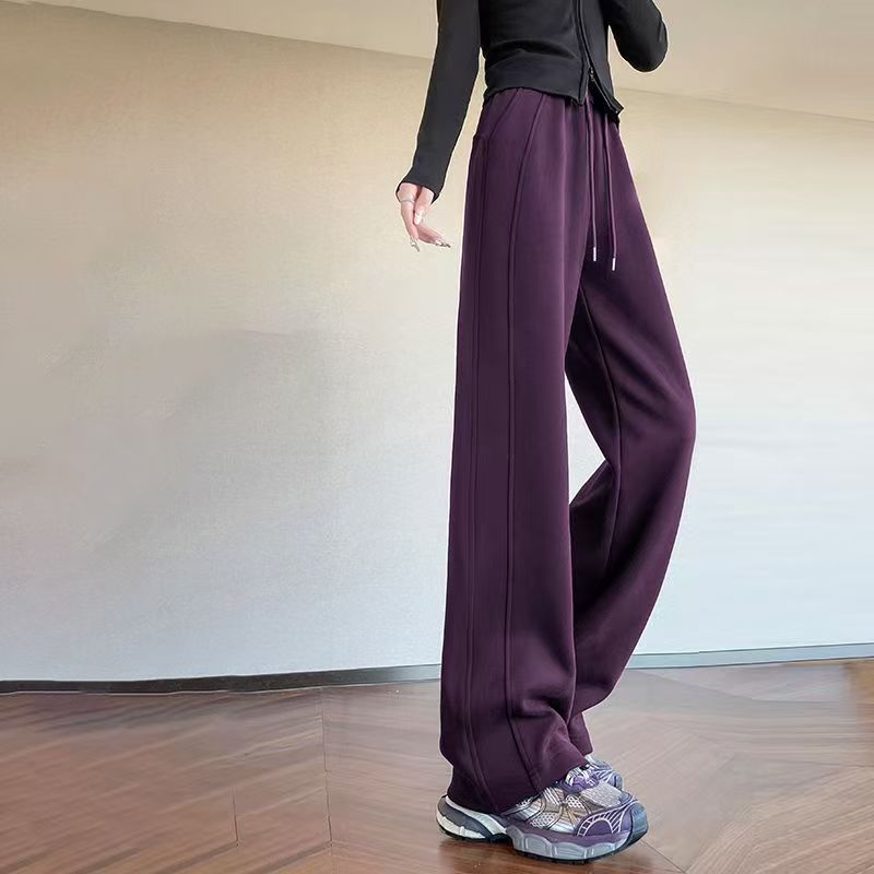 乌梅紫色窄版阔腿裤女春秋2025新款直筒休闲运动裤显瘦lulu卫裤子