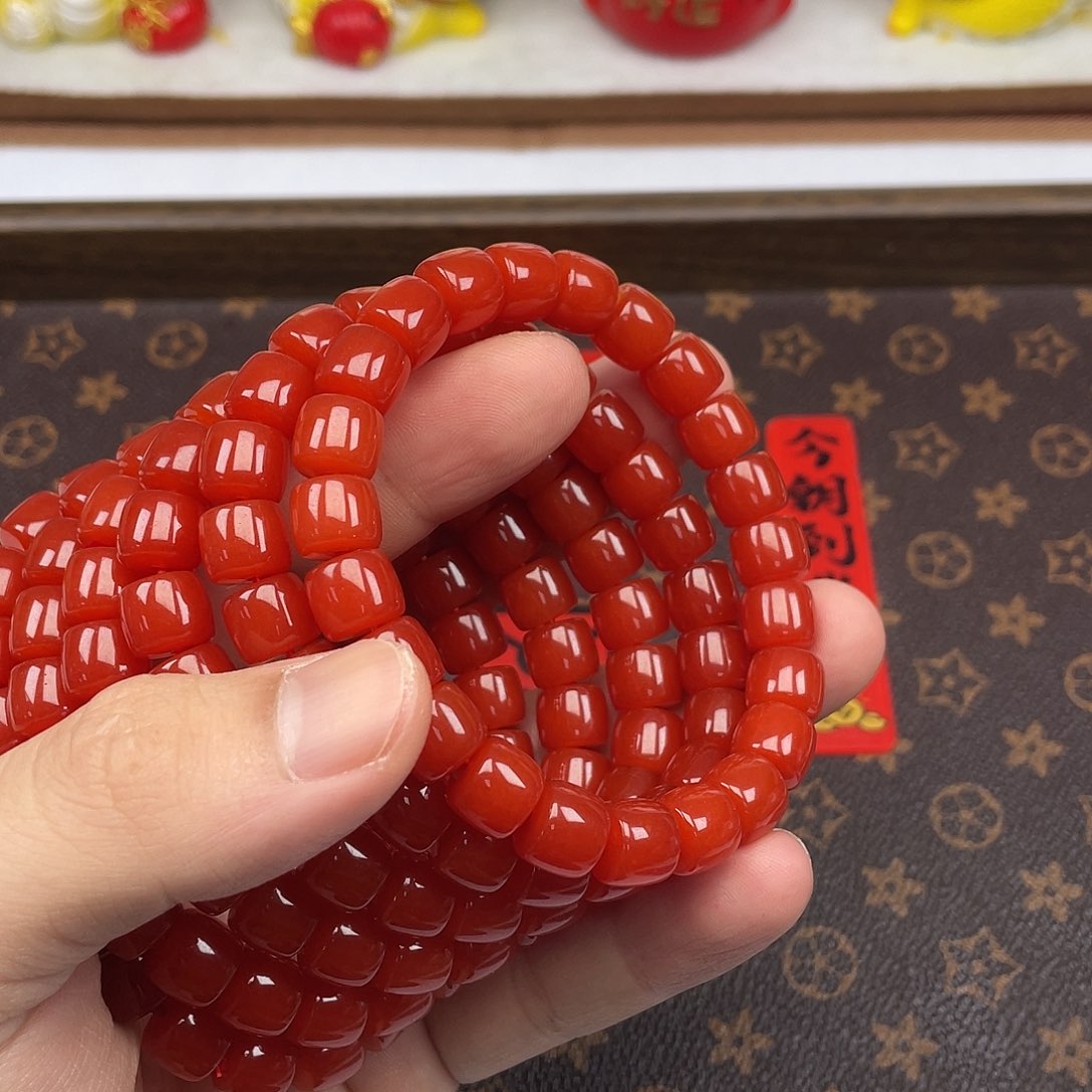 南红玛瑙5号锦红卡10直切手链未镶嵌