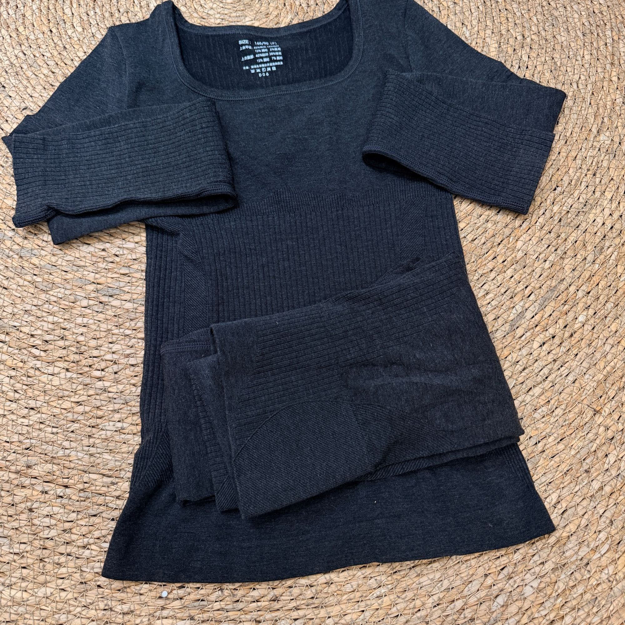 秋冬中厚圆领弹力保暖常规打底内衣套装