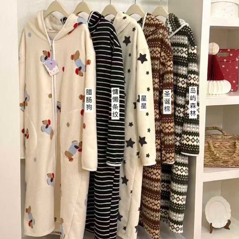 邹先森9392-31暖绒绒居家秋冬中长款宽松连帽加厚