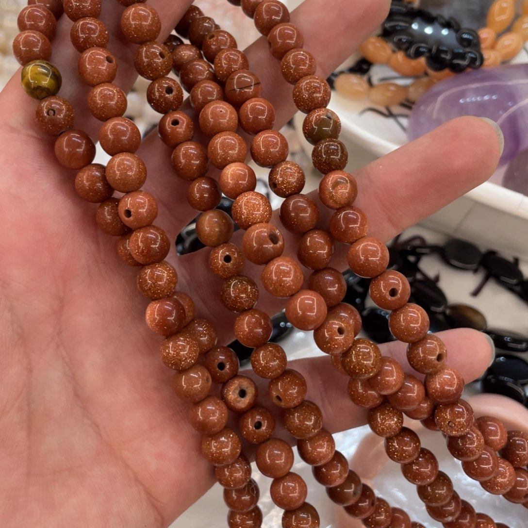 玛瑙/玉髓珠宝半成品未镶嵌一条装卡8mm星空金沙圆珠三通