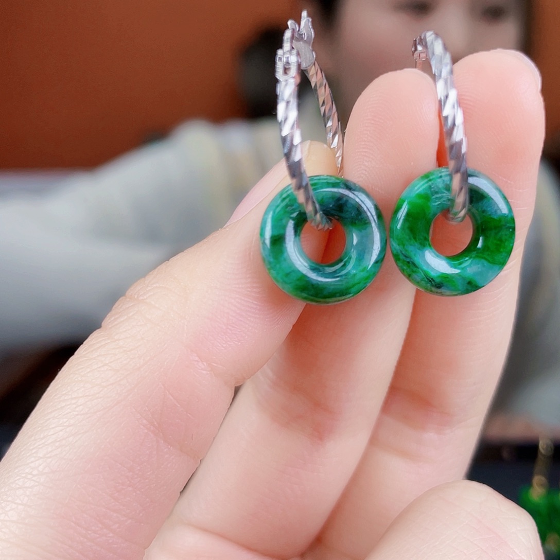 翡翠银S925镶嵌耳饰