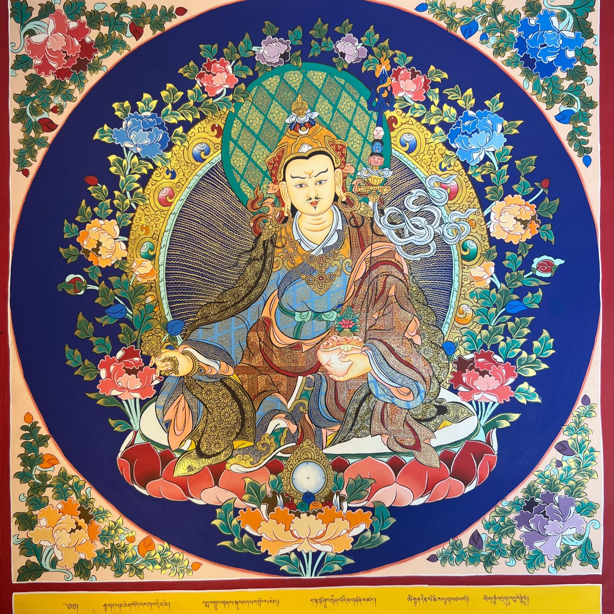 精工纯手绘矿料莲花生大士唐卡尺寸50*53勉唐画派画工精细