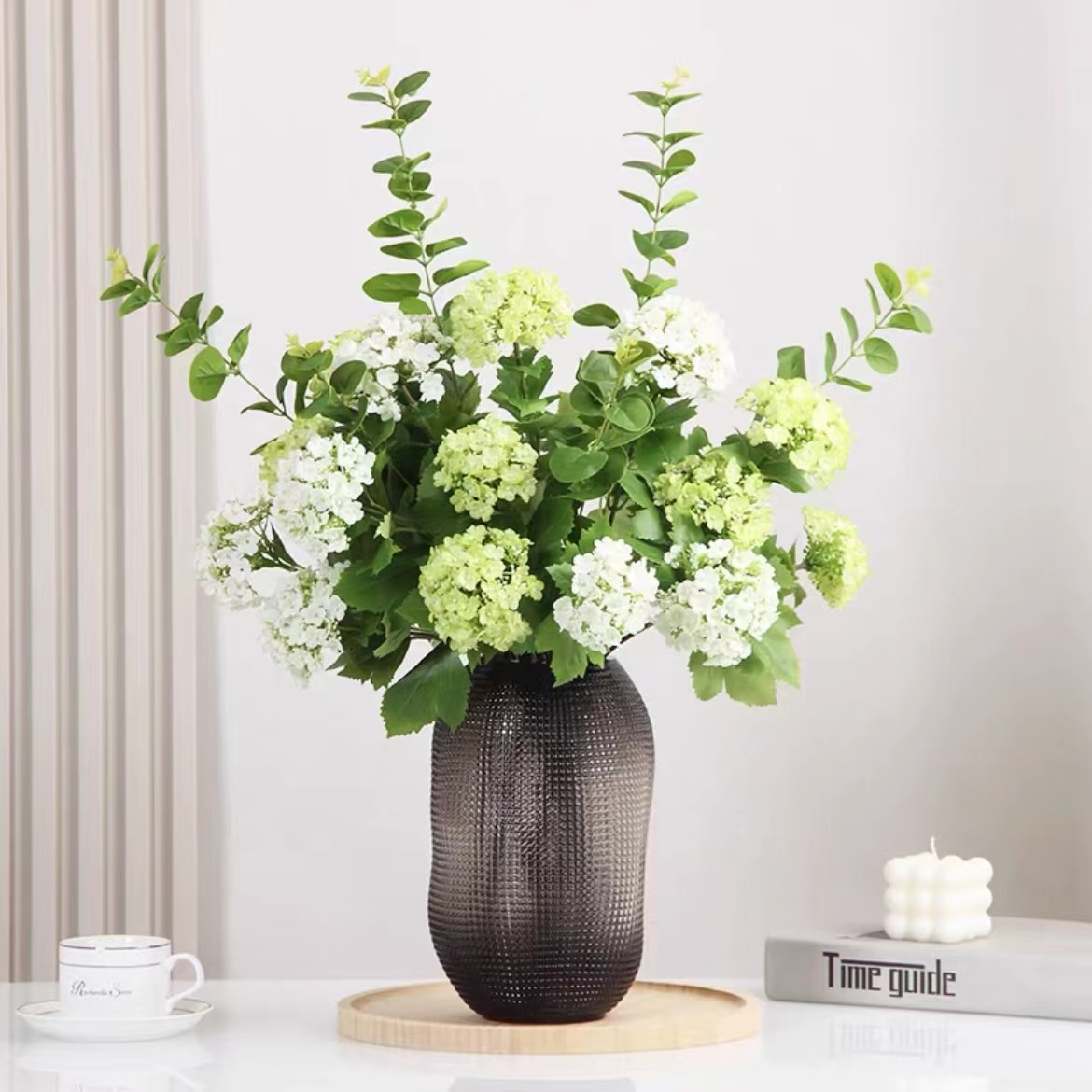 森系田园简约风格木绣球花束客厅卧室餐厅高档装饰品