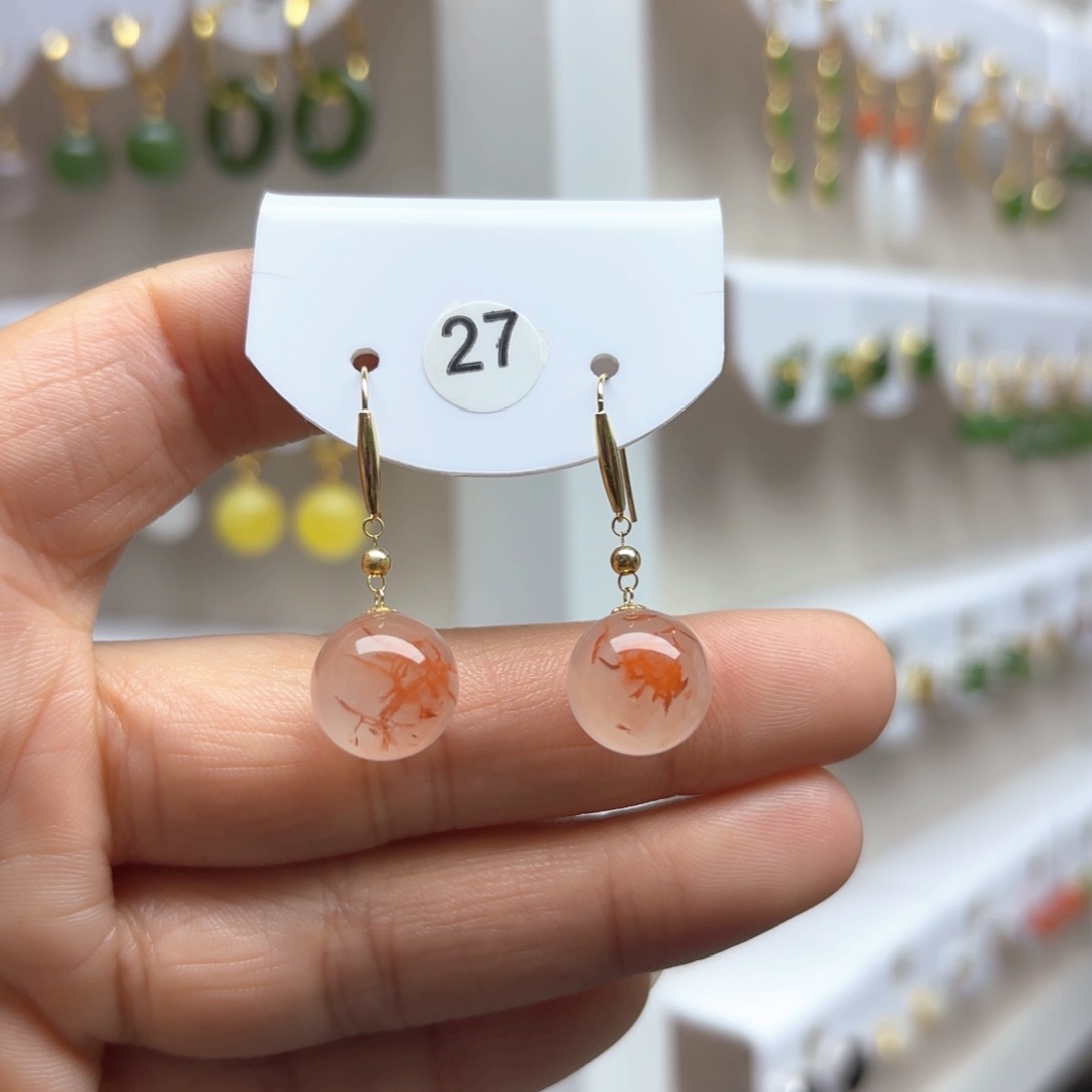 南红玛瑙耳饰18K金镶嵌