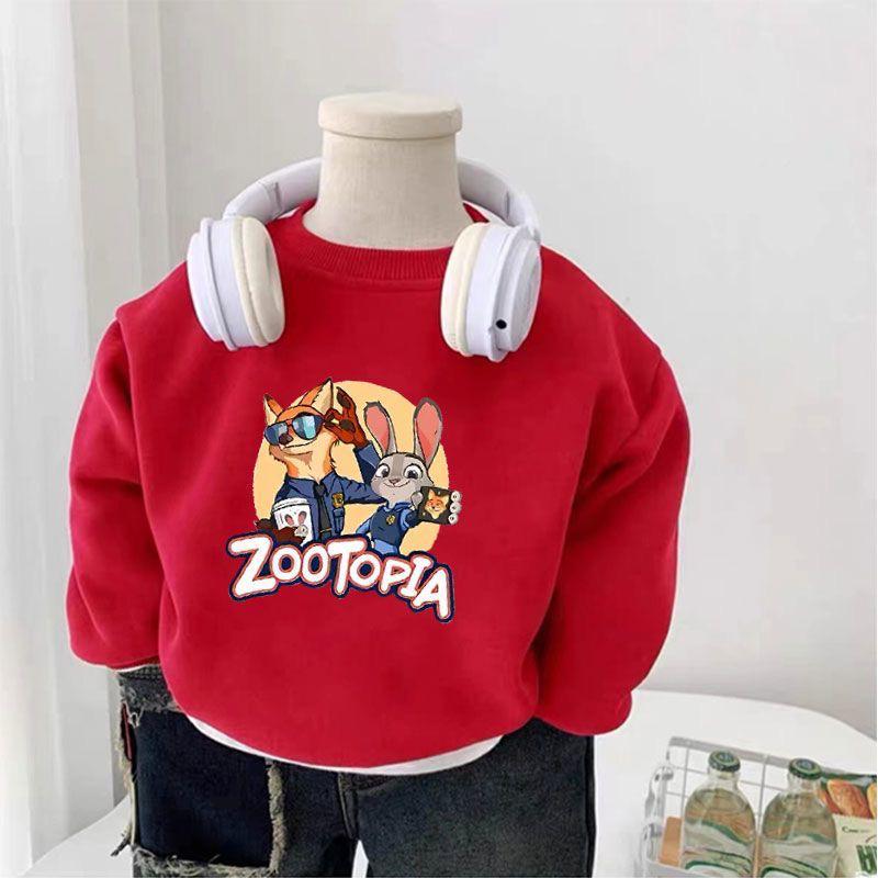 新年红儿童美式卡通疯狂动物园印花卫衣男女童秋冬宝宝绒百搭上衣