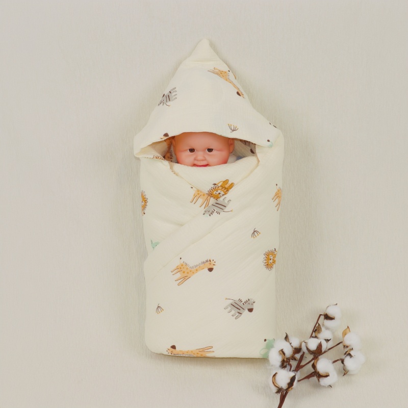 新生婴儿宝宝产房包被A类双层皱皱纱棉花手工秋冬加厚连帽抱被