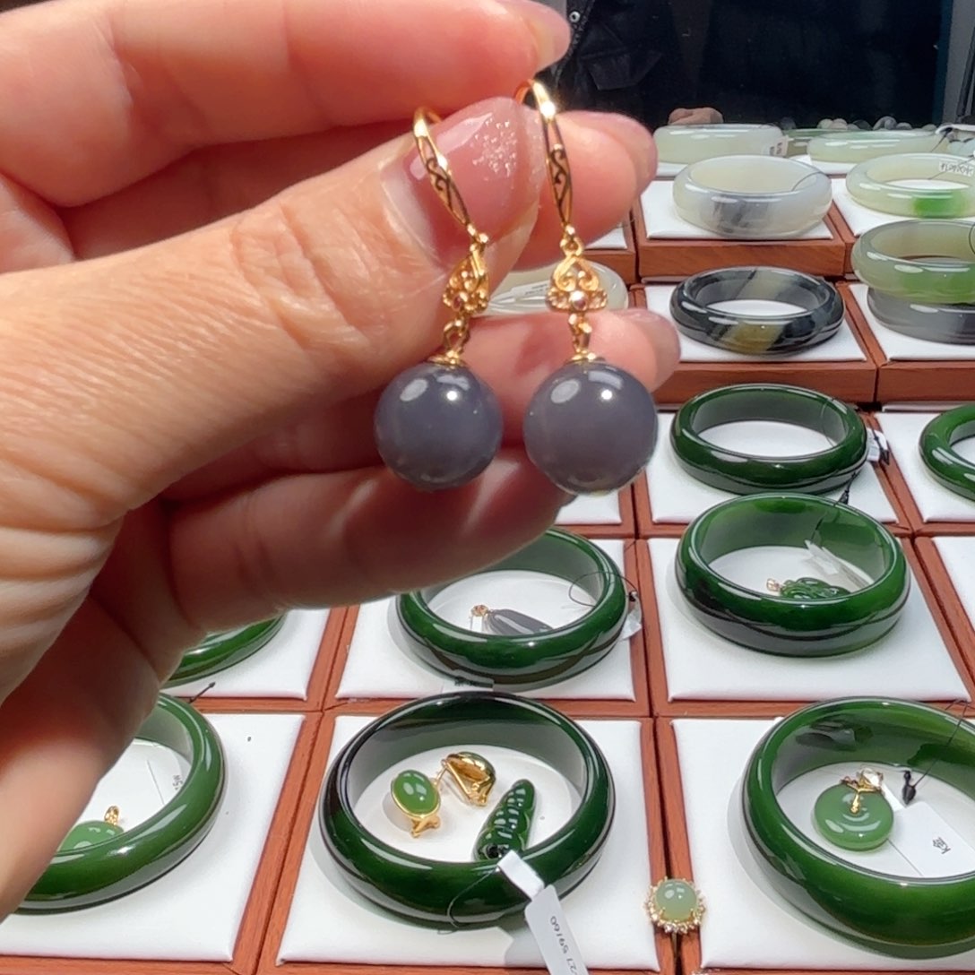 和田玉耳饰银S925镶嵌