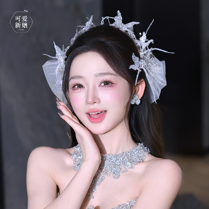 重工水晶发箍精致灵动蝴蝶公主发带结婚主婚纱高级感头饰TS1007