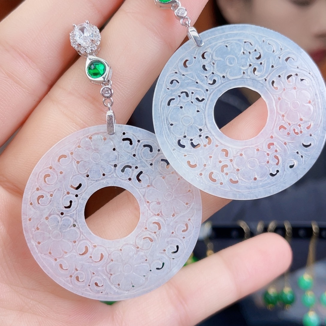 翡翠银S925镶嵌耳饰