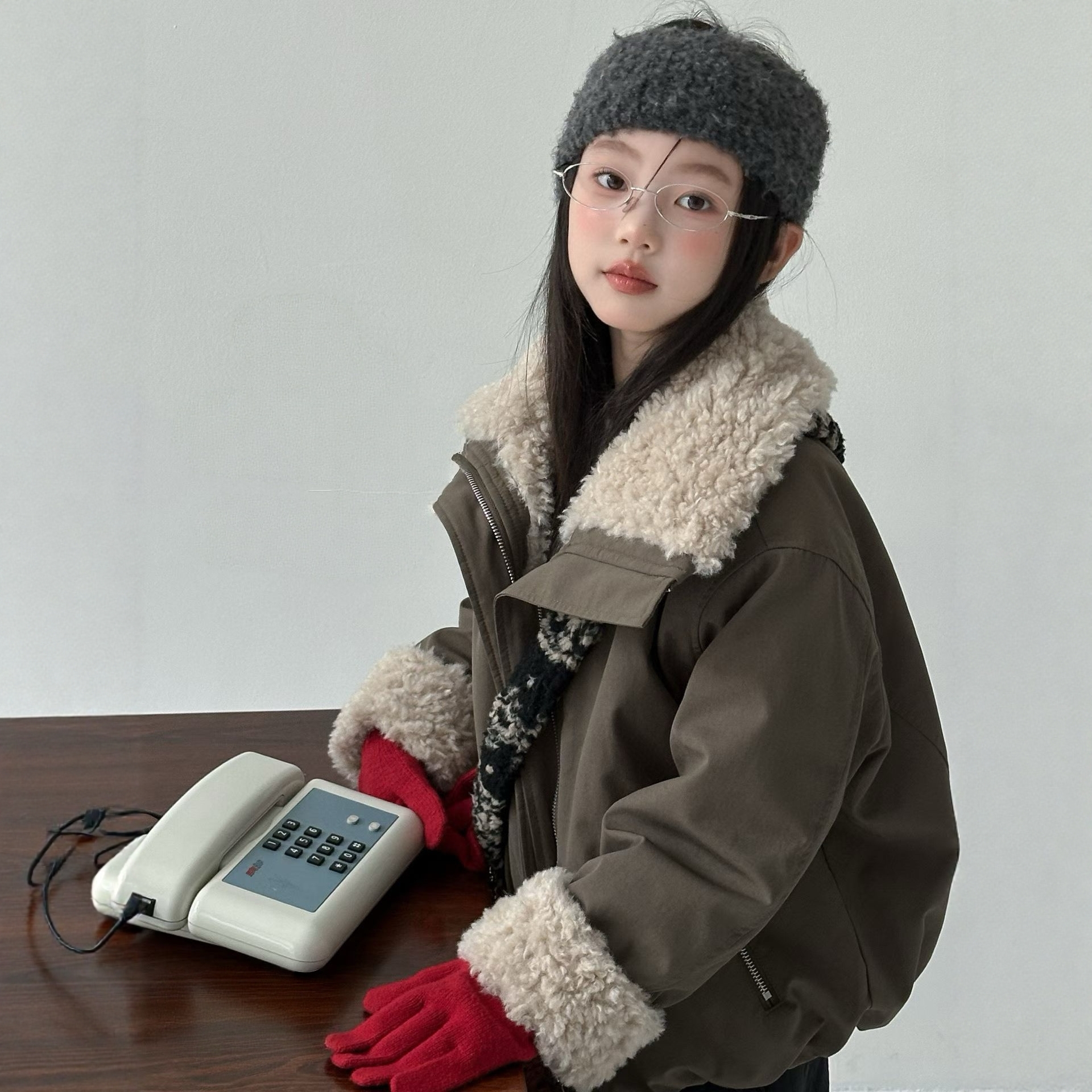 韩国童装儿童翻领毛毛外套2025冬款儿女童休闲棉服加绒短款派克服