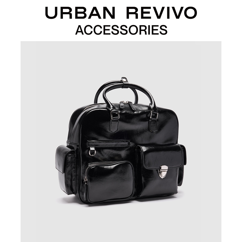 URBAN REVIVO2025秋季新款女复古学院风多口袋背包UAYB50171