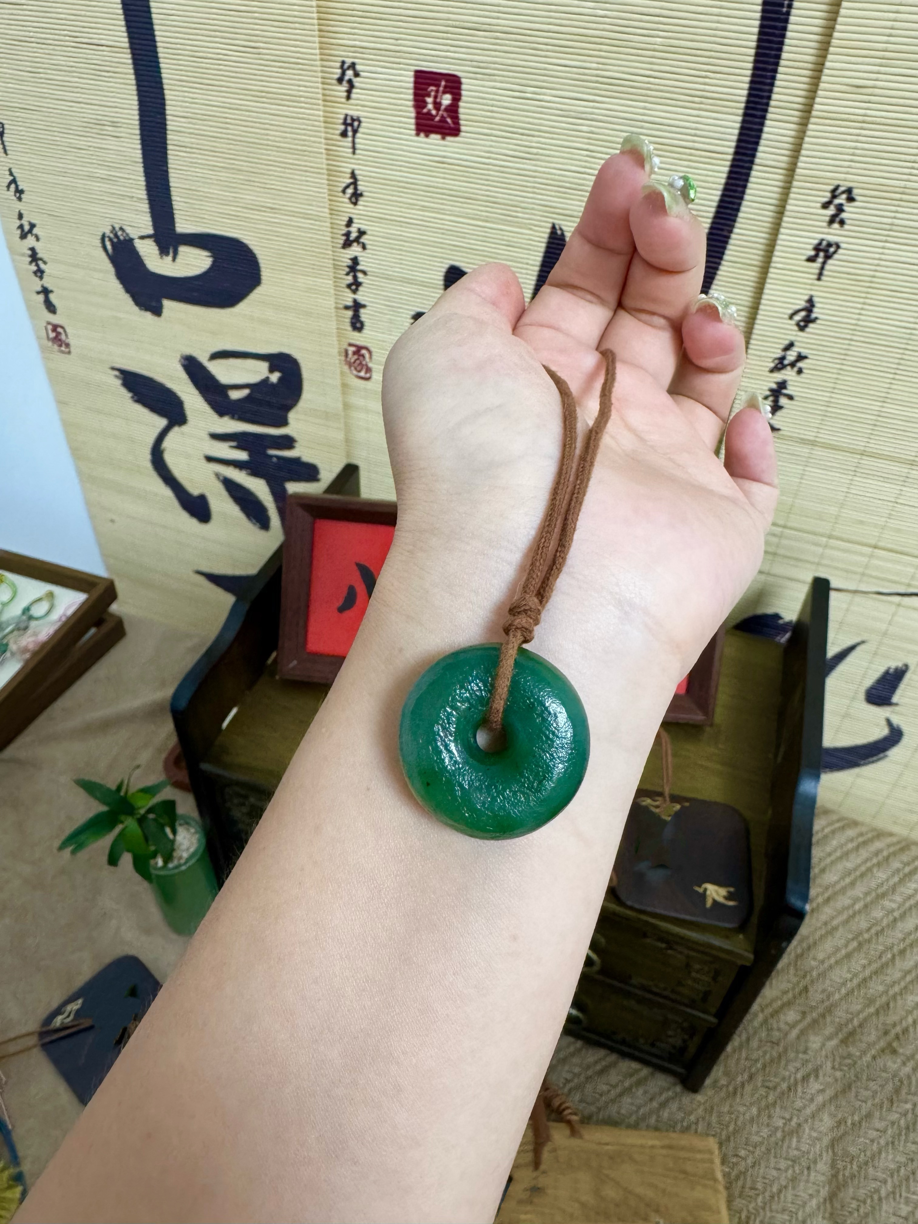和田玉碧玉圆形平安扣手工编绳diy项链吊坠藏式风（多样性发其一）