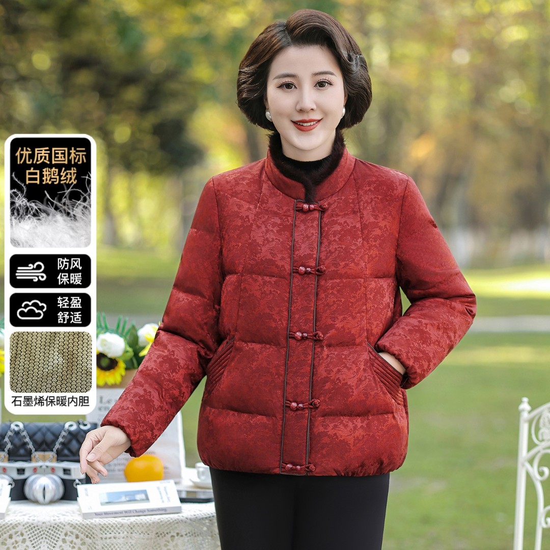 美学家【国标白鹅绒】水貂毛中国风喜妈妈羽绒服中老年外套D6316B-1