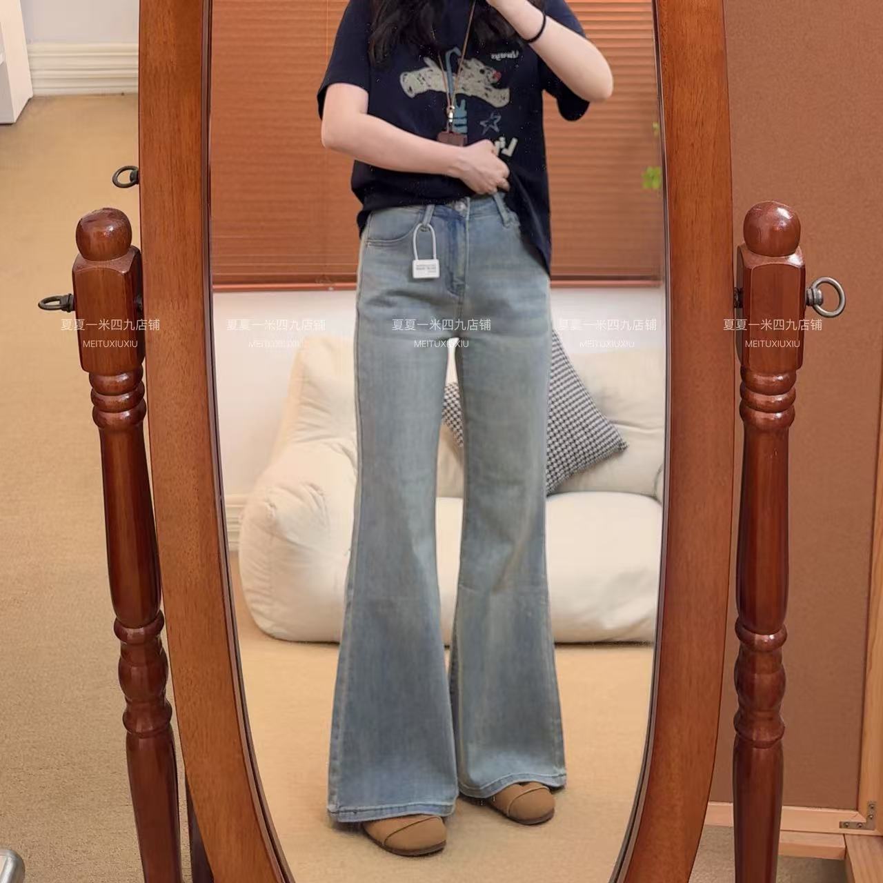 夏上新！美式微喇牛仔裤女夏季低腰辣妹显瘦弹力喇叭裤298