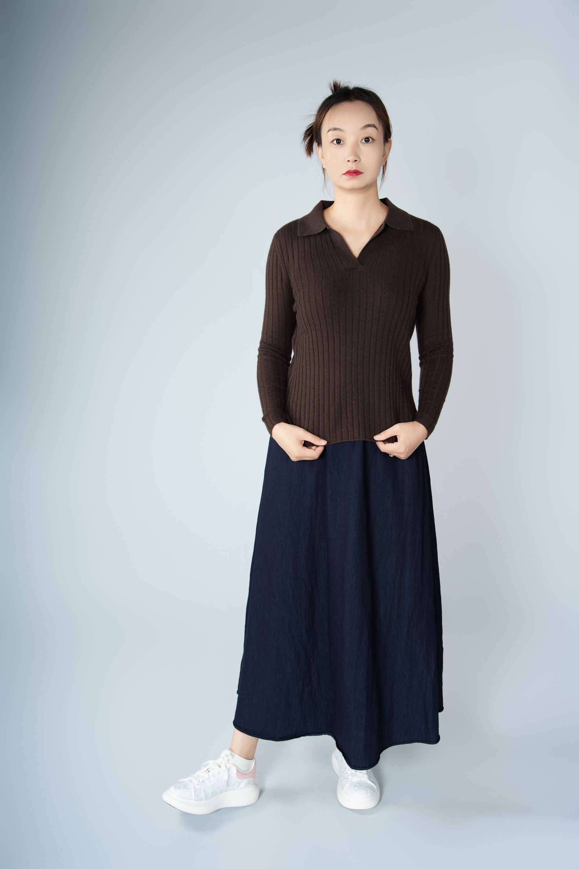 西安圣雪绒婉牧女T恤领全身抽条女纯羊绒衫法式复古针织衫显瘦女