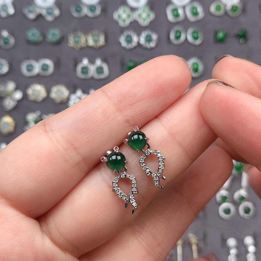 翡翠银S925镶嵌耳饰