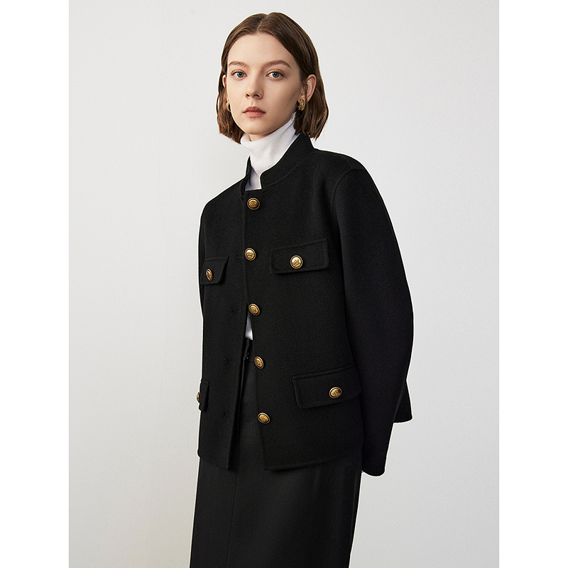 朗姿纯羊毛高级感气质正肩显瘦加厚通勤毛呢外套冬季上衣新款