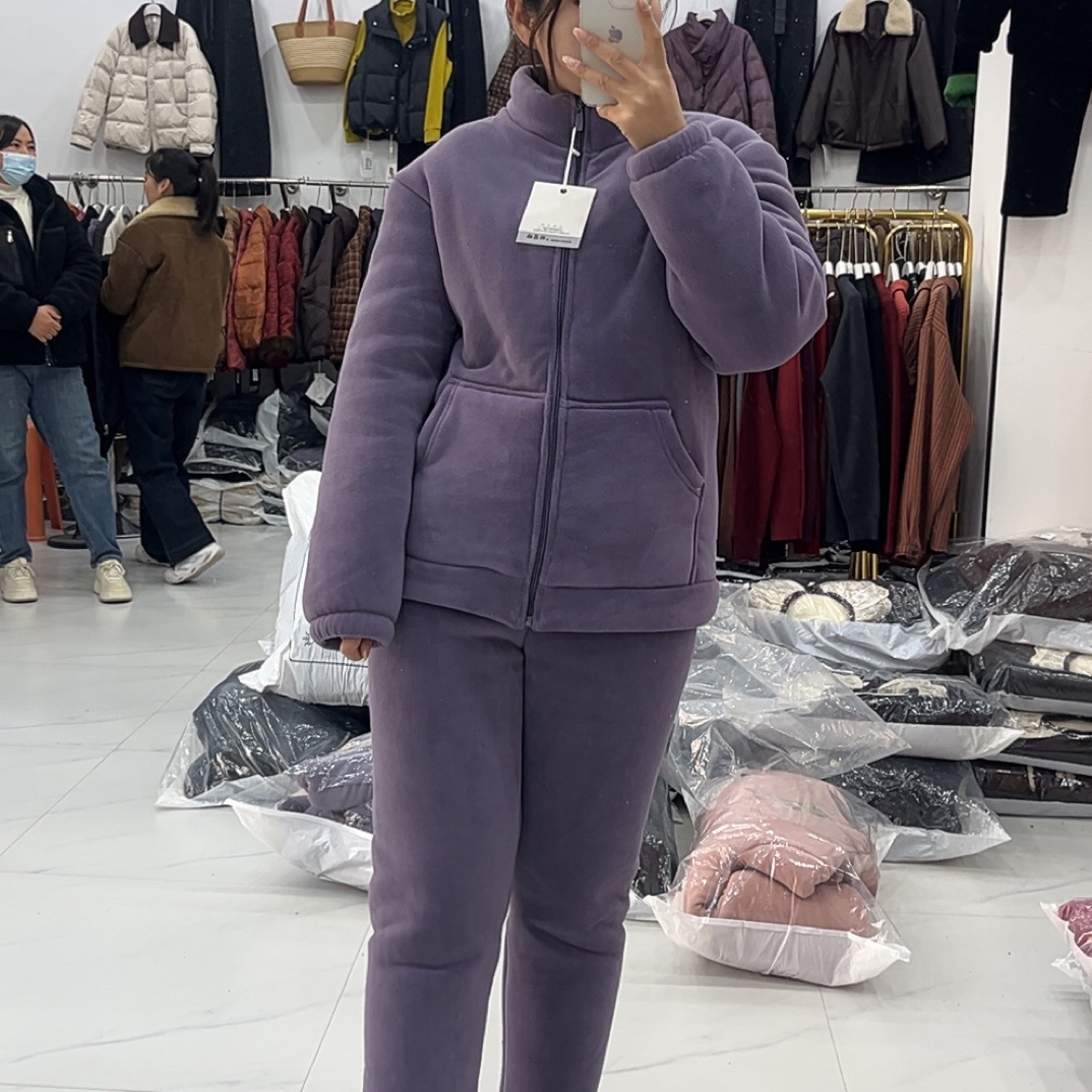 女款三层加绒加厚可外穿休闲家居服套装