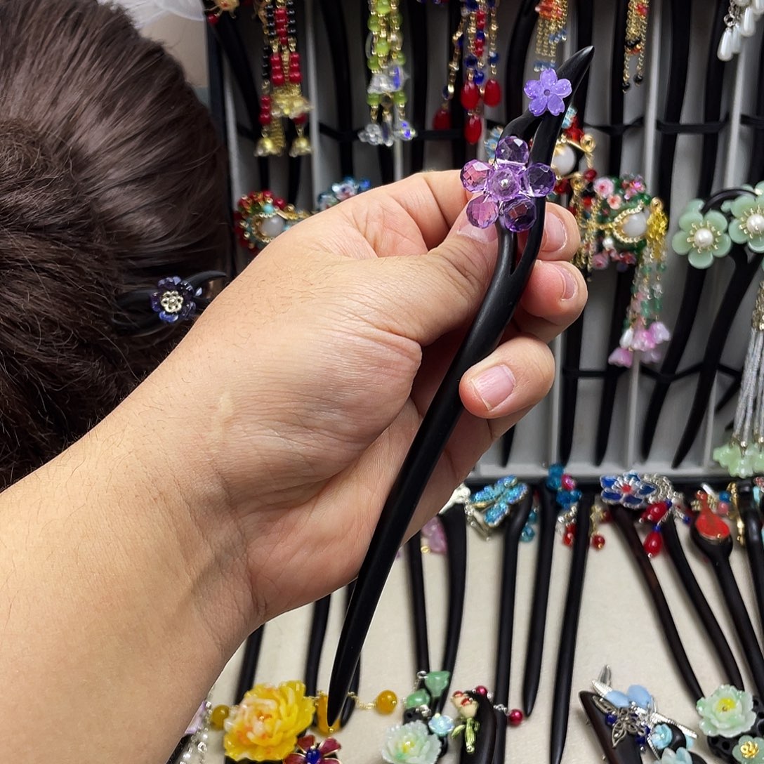 木质非金属18厘米黑檀木单簪双面