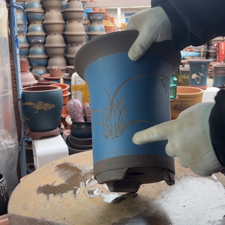 紫砂宜兴紫砂花盆花盆蓝色兰花盆24.5